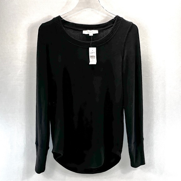 NEW LOFT Sweater Size Small Black Scoop Neck Round Hem Soft Minimalist Capsule - Picture 1 of 7